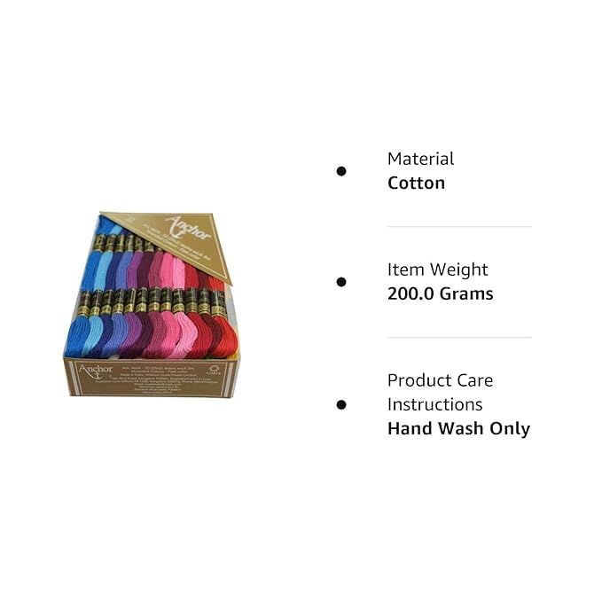 Anchor Cross Stich/Long Stich Embroidery Cotton Threads,Pack of 25, 8 Mt Each Skeins (Multicolour (25 Shades X 2 Each - 50 skeins))