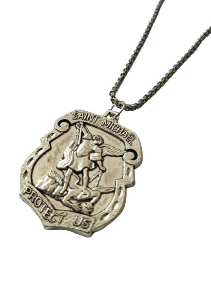 St Michael The Arch Angel Catholic Medal Pendant 1.5 Inch Stainless Steel Chain Set Of 1 For Unisex Adult