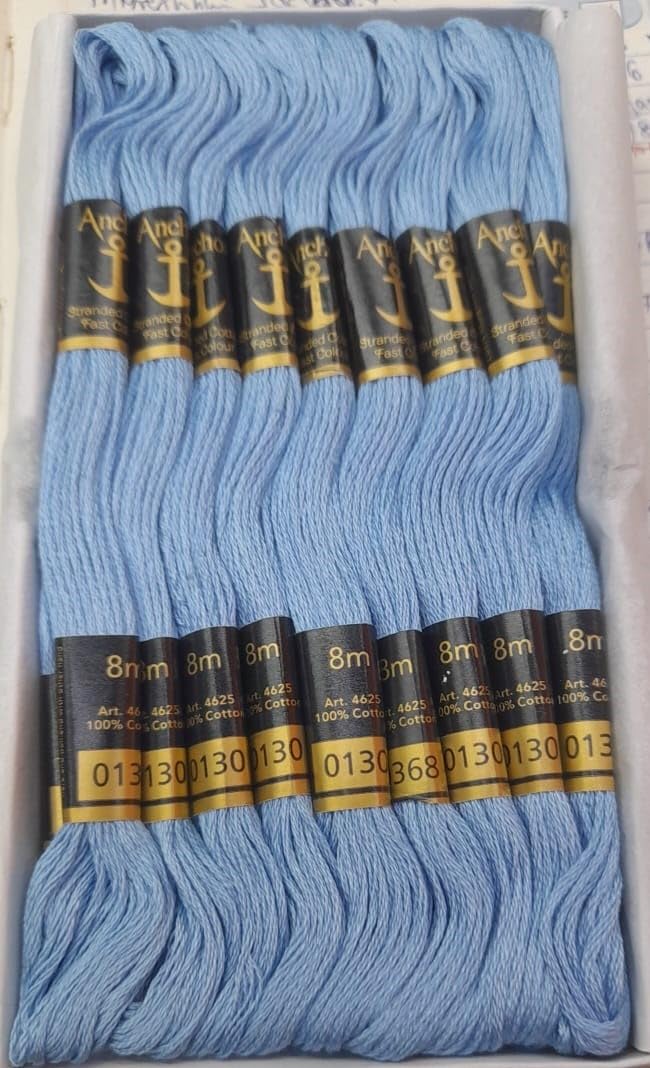 Anchor Cross Stich/Long Stich Embroidery Cotton Threads,Pack of 25, 8 Mt Each Skeins (Multicolour (25 Shades X 2 Each - 50 skeins))