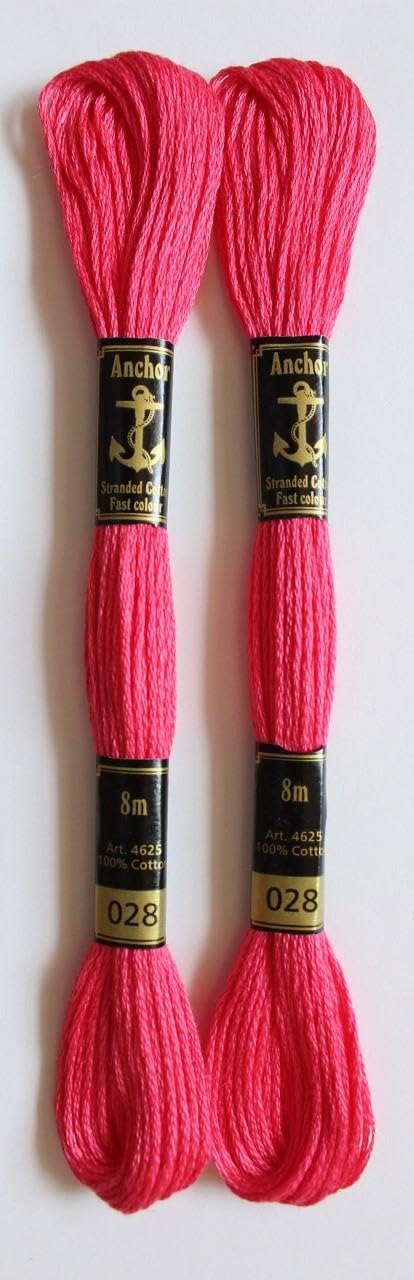 Anchor Cross Stich/Long Stich Embroidery Cotton Threads,Pack of 25, 8 Mt Each Skeins (Multicolour (25 Shades X 2 Each - 50 skeins))