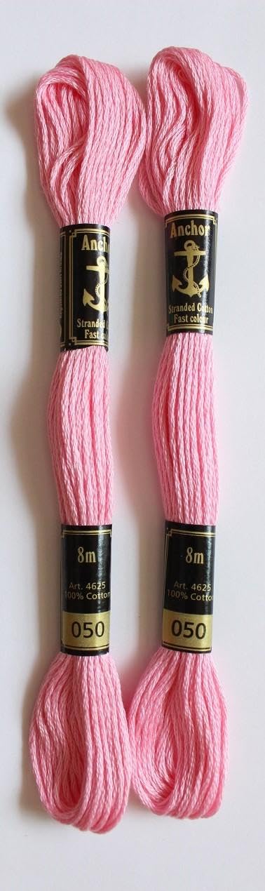 Anchor Cross Stich/Long Stich Embroidery Cotton Threads,Pack of 25, 8 Mt Each Skeins (Multicolour (25 Shades X 2 Each - 50 skeins))