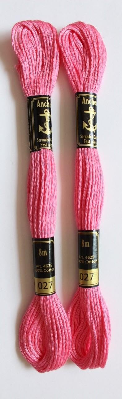 Anchor Cross Stich/Long Stich Embroidery Cotton Threads,Pack of 25, 8 Mt Each Skeins (Multicolour (25 Shades X 2 Each - 50 skeins))