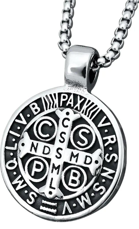 Saint Benedict Premium Medal Protection Pendant Necklace Stay Away Satan (Actual Color May Vary)