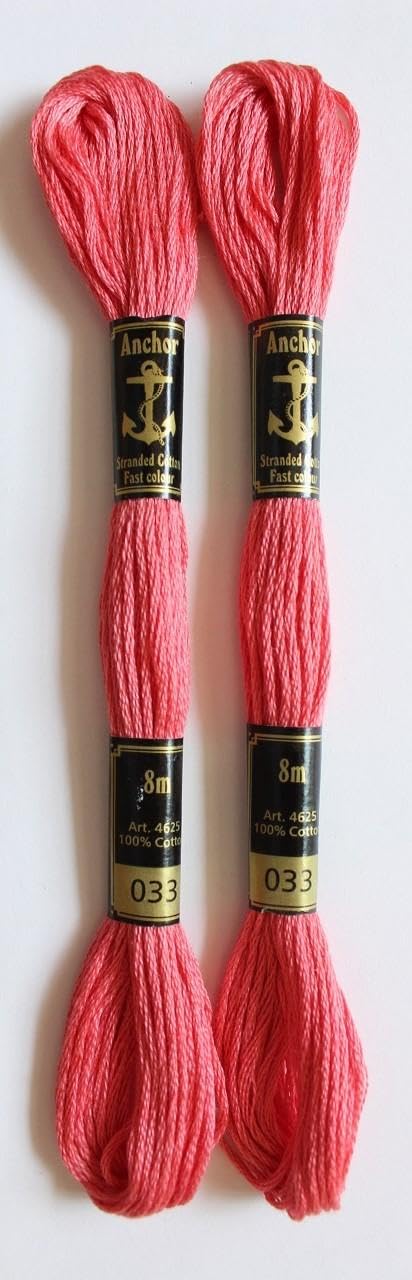 Anchor Cross Stich/Long Stich Embroidery Cotton Threads,Pack of 25, 8 Mt Each Skeins (Multicolour (25 Shades X 2 Each - 50 skeins))