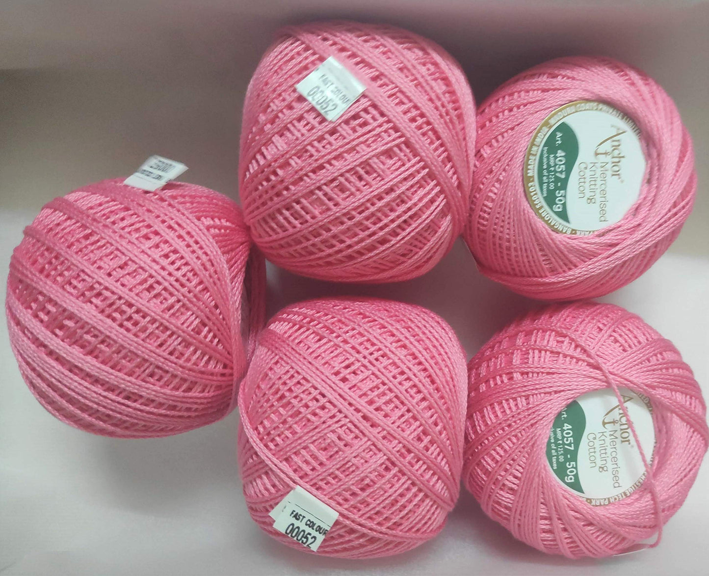 Anchor Mercerised Knitting Cotton Fast Colour 50grams Ball-Pink 4057-52 (Pink52-10, 10)