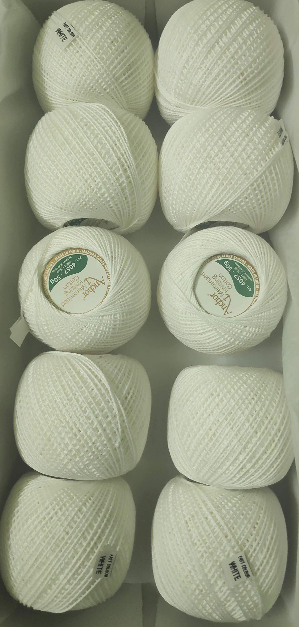 Anchor Mercerised Knitting Cotton Fast Colour 50grams Ball-White 4057 -White (White-3, 3)