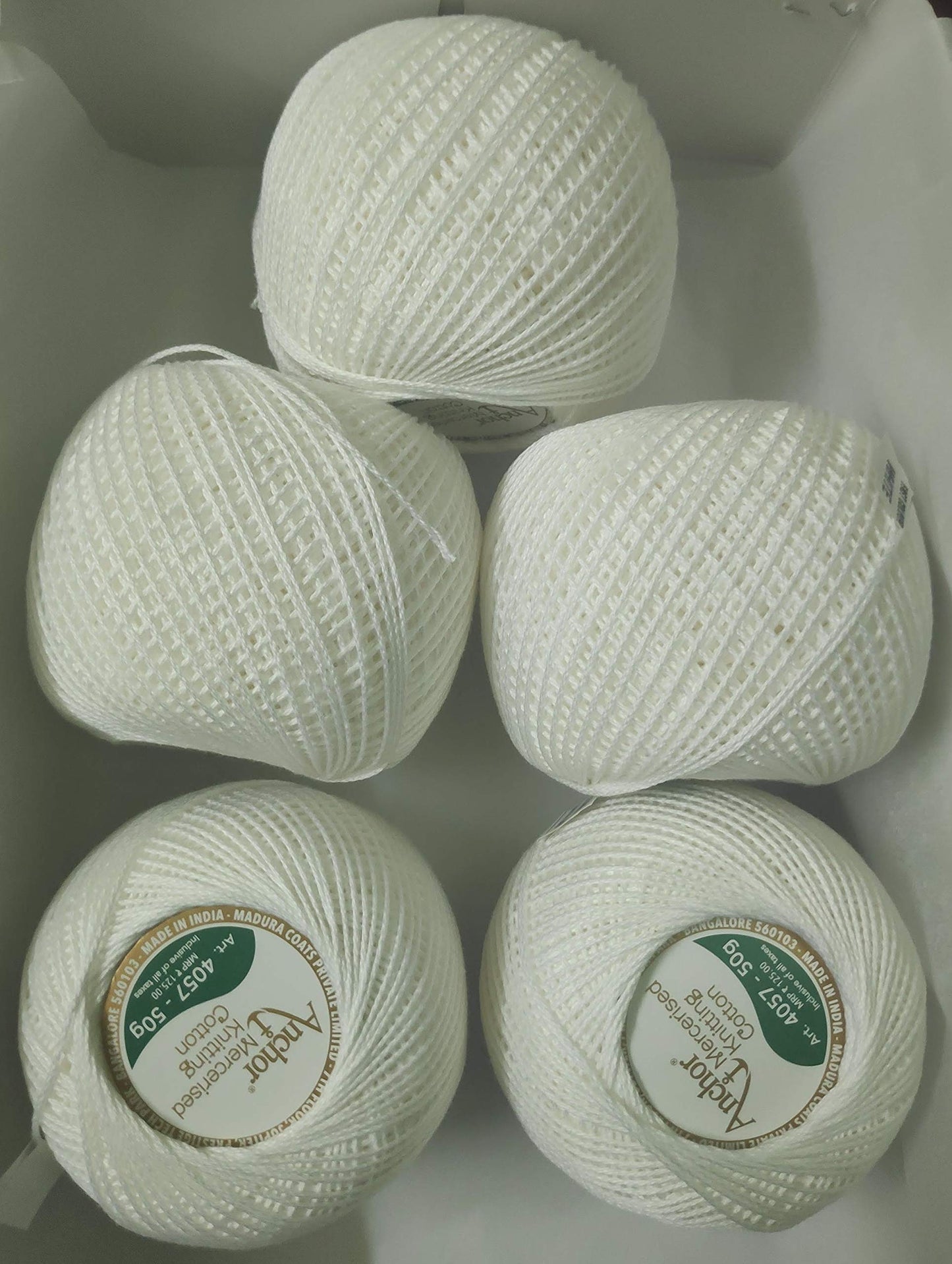 Anchor Mercerised Knitting Cotton Fast Colour 50grams Ball-White 4057 -White (White-3, 3)