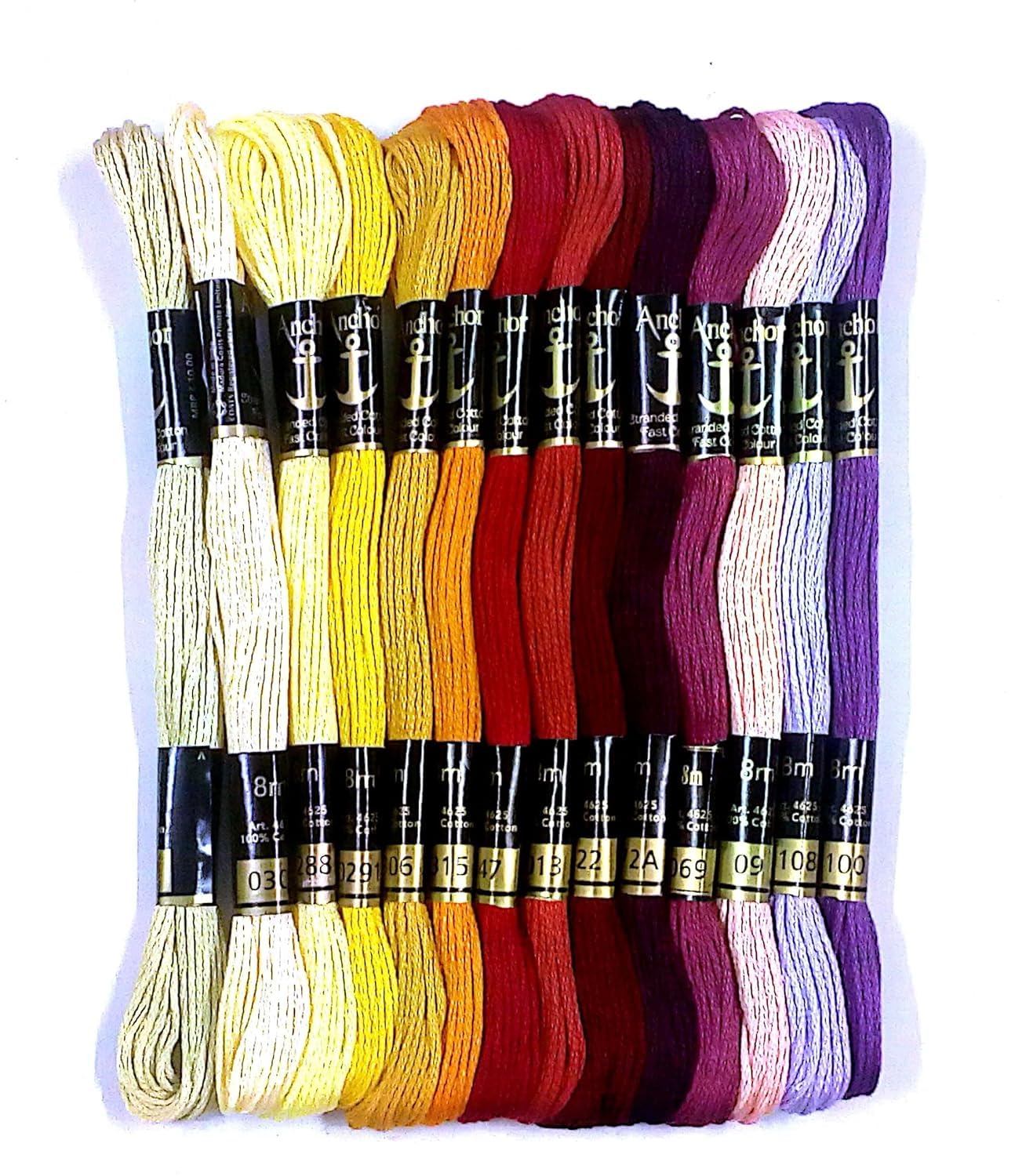 Anchor Cross Stich/Long Stich Embroidery Cotton Threads,Pack of 25, 8 Mt Each Skeins (Multicolour (25 Shades X 2 Each - 50 skeins))