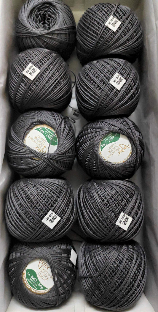 Anchor Mercerised Knitting Cotton Fast Colour 50grams Ball-Dark Grey 4057-400 (Grey10, 10)