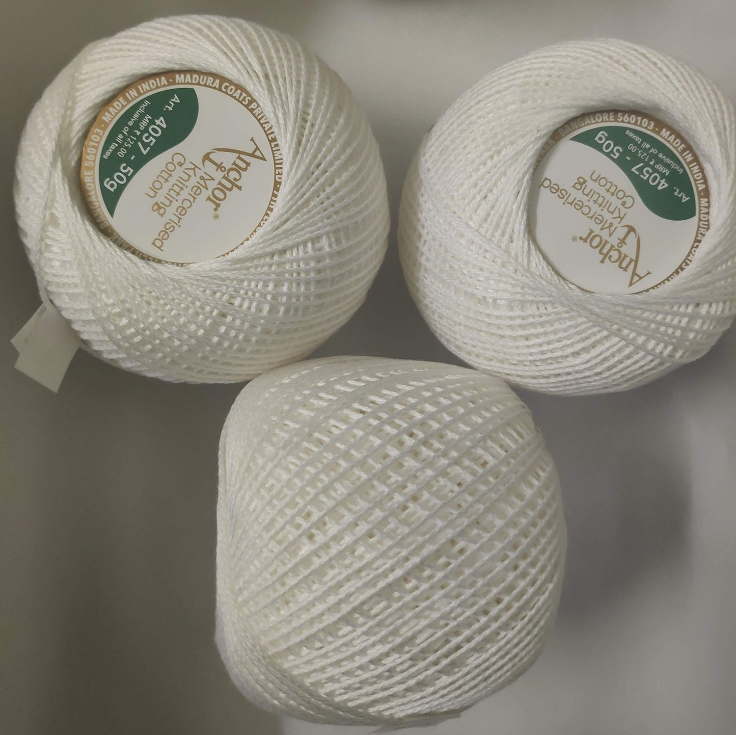 Anchor Mercerised Knitting Cotton Fast Colour 50grams Ball-White 4057 -White (White-3, 3)