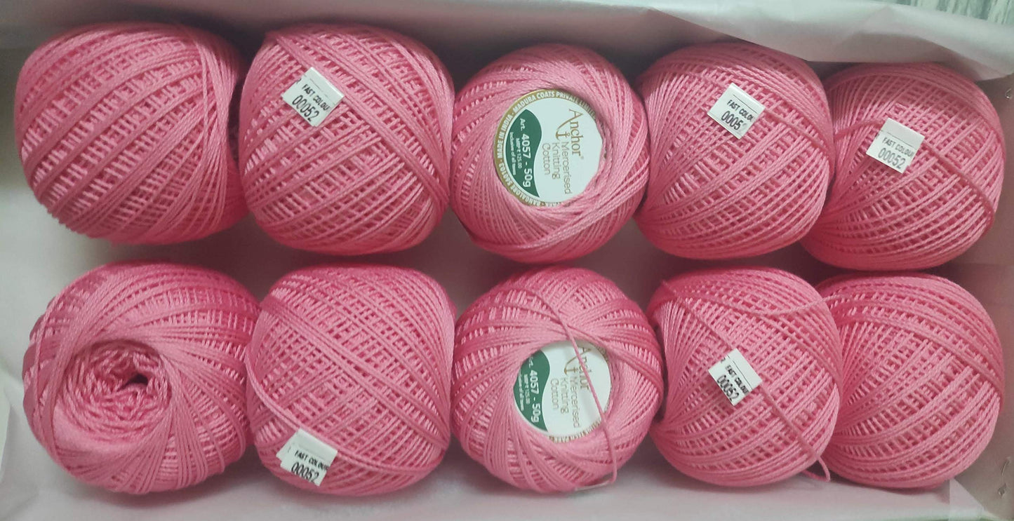 Anchor Mercerised Knitting Cotton Fast Colour 50grams Ball-Pink 4057-52 (Pink52-10, 10)